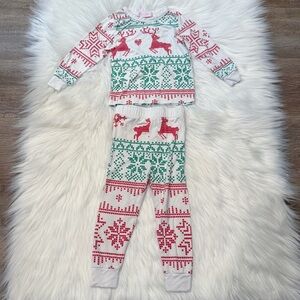 Pink Lily Red and Green Nordic Reindeer Holiday Pajama Set Size 6-9 Months